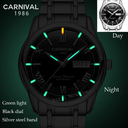 Карнавальные часы военный Тритий T25 светящиеся часы мужские роскошные брендовые автоматические механические часы полностью стальные водонепроницаемые часы - Цвет: Silver green