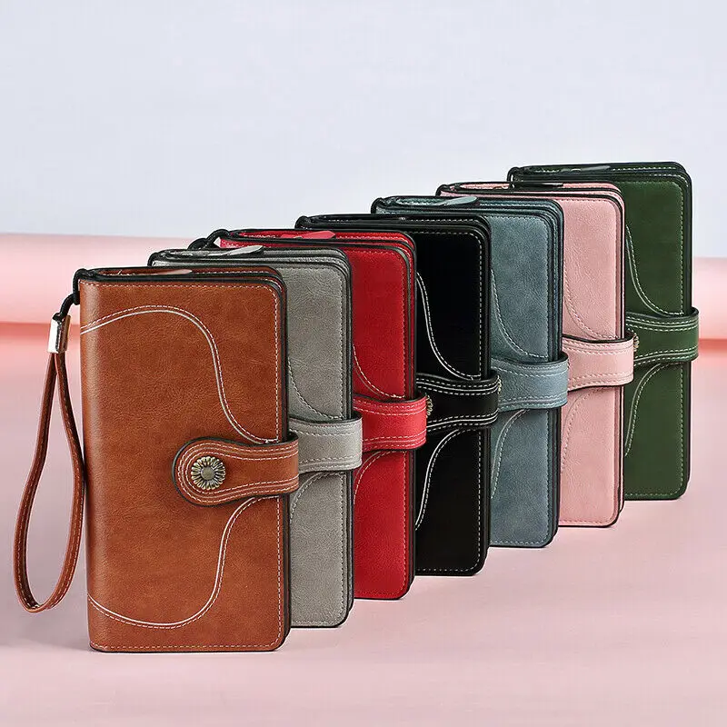 

2020 UK Women Vintage Oil Leather Large Capacity Lady Wallet Zipper Purse Long Holders Handbag Bag Hight Quality