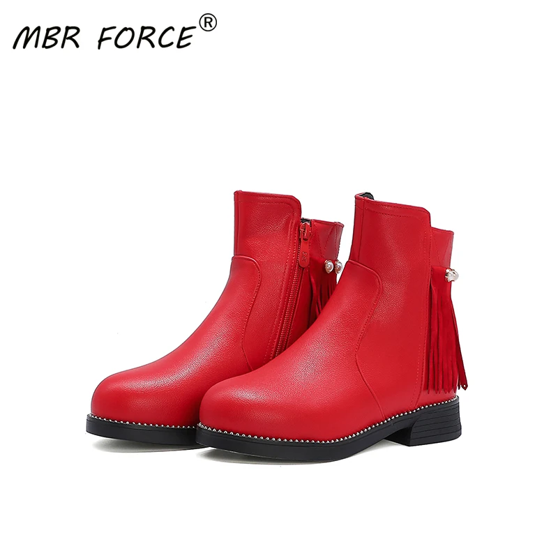 Новинка 2020 Стильные черные красные розовые Зимние ботильоны MBR FORCE женские модные