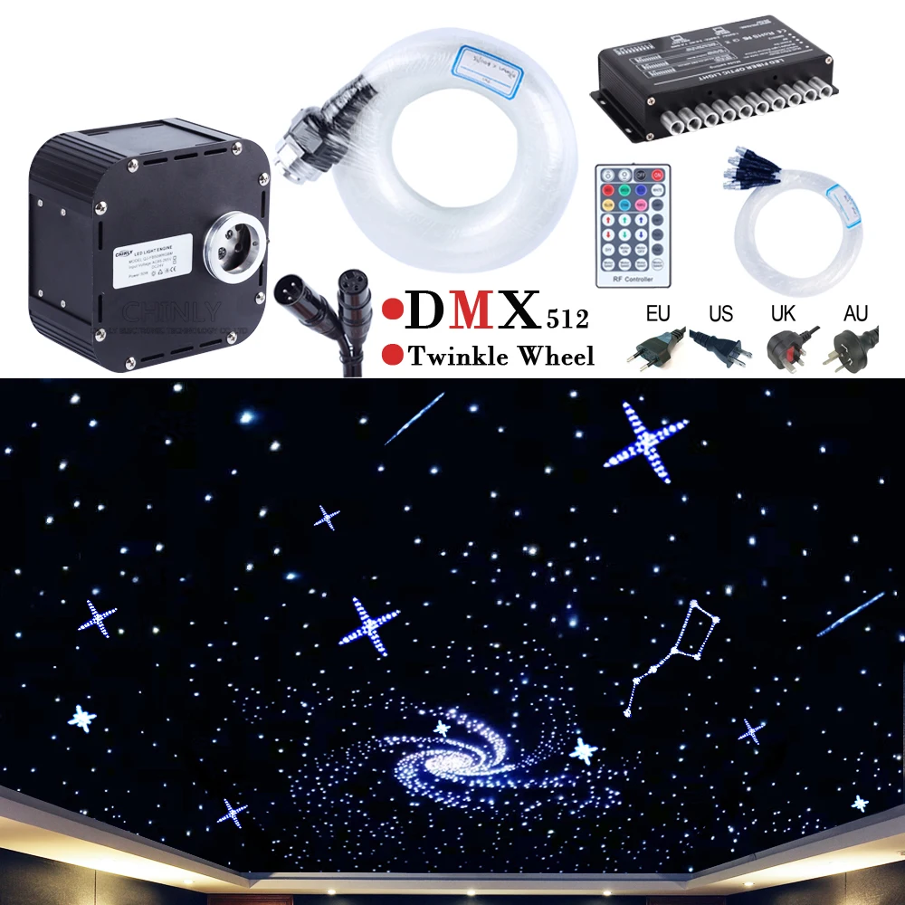 Волоконно-оптические огни RGBW 50 Вт DMX512 поддерживается мерцание комплект потолок Метеор звездное небо эффект 400 до 835 стенды 4-5 м оптический кабель