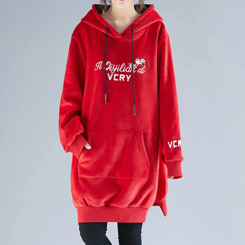 Красный Зимние толстовки женские большие размеры Бюст 150 см 6XL 7XL 8XL 9XL Толстовка женские черные красные цвета - Цвет: Красный