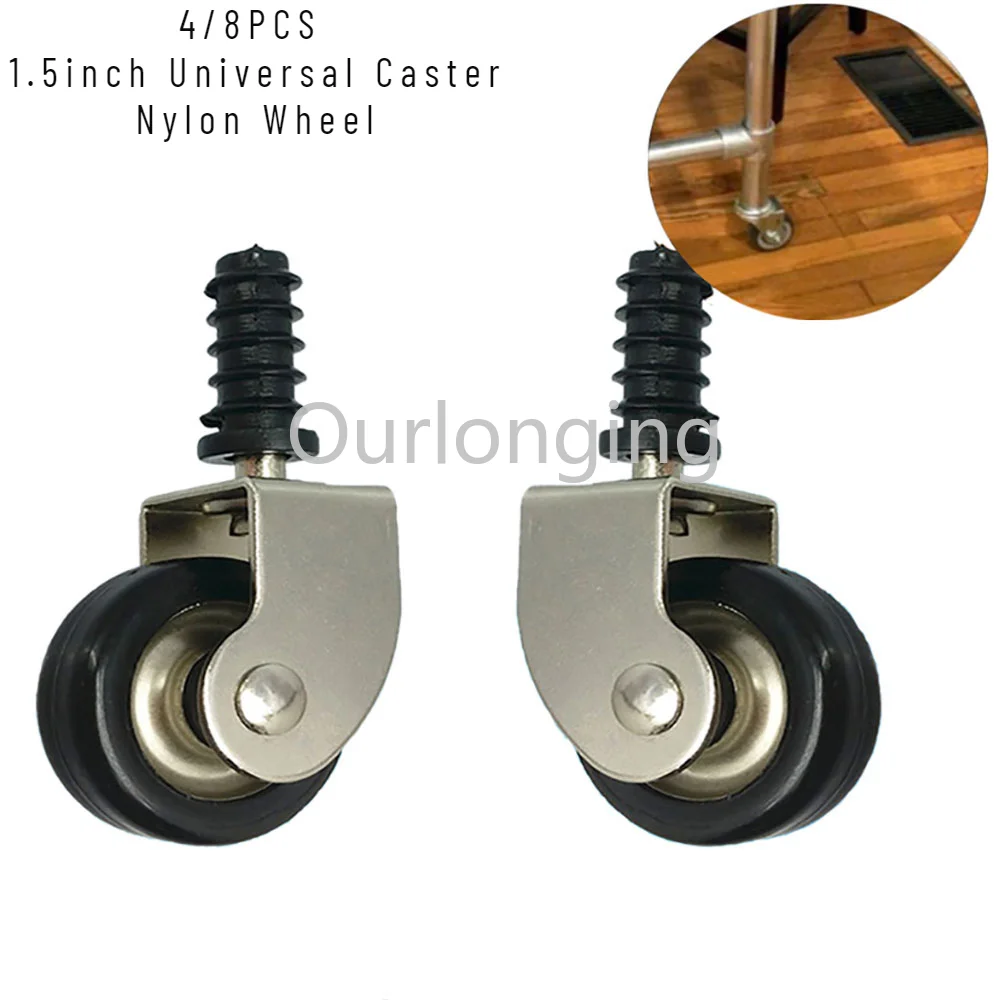 8pcs Universal Caster Wheel 1.5inch Nylon Wheel With Screw Silent For