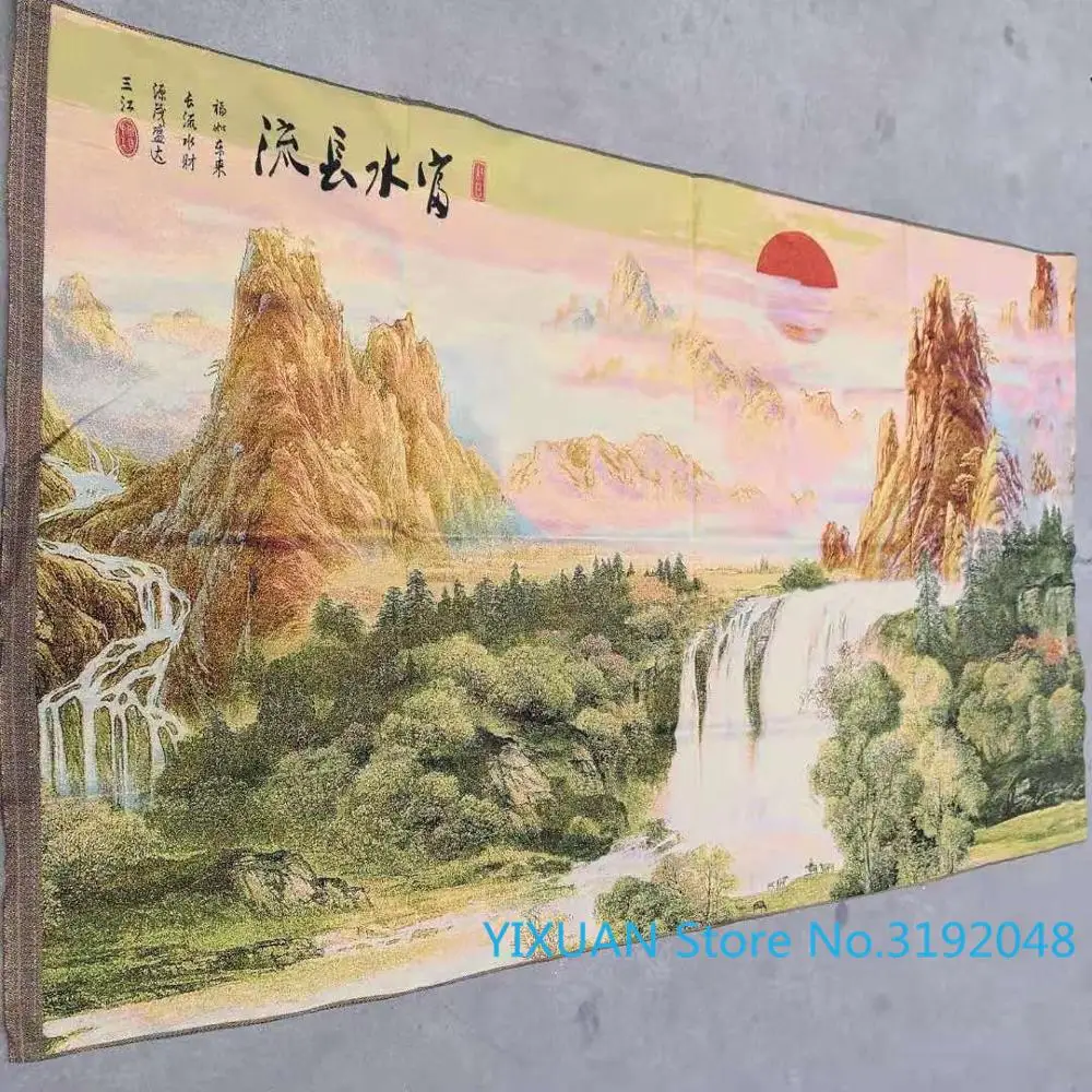 

Fushui Changliu landscape painting silk Thangka brocade painting gold silk cloth weaving embroidery silk embroidery antique craf