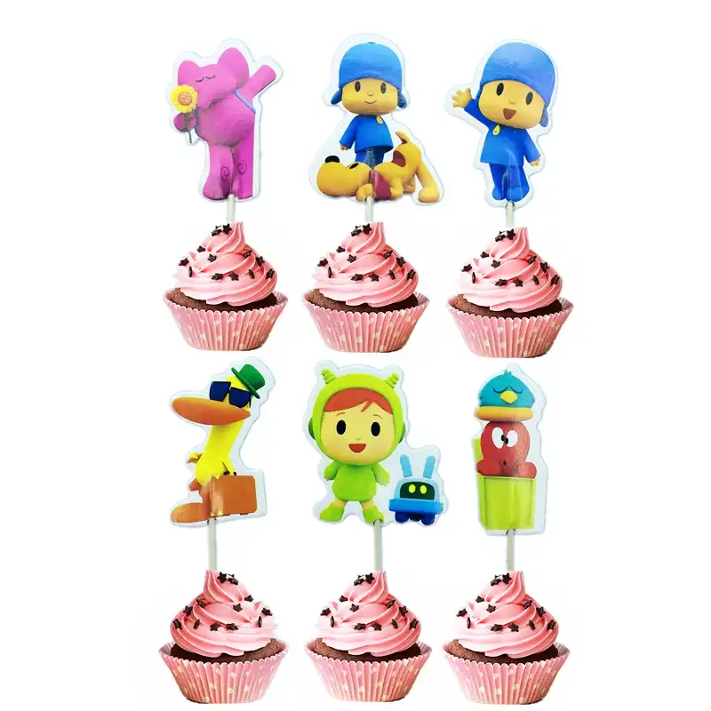 24 Pieces Gateau Topper Pocoyo Elly Pato Loula Oiseau Endormi Robot Nina Pieuvre Enfants Fete D Anniversaire Cupcake Toppers Decoration Aliexpress