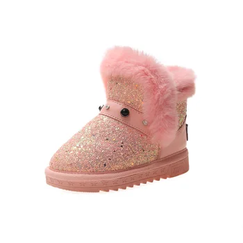 

Girls Snow Boots 2020 Winter New Children's girls Baby Sequined Short Boots Fleece-Lined Warm Design Cotton-Padded Shoes