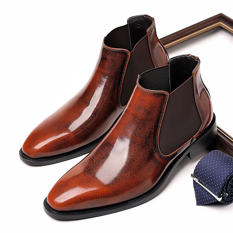 British Spring Autumn Casual Men Leather Shoes High Quality Vintage Business Tooling Ankle Boots Luxury Chelsea Boots Big Size