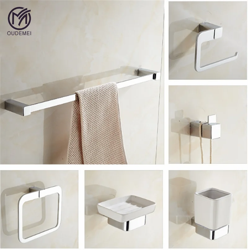 

Zinc Alloy Chrome Polished Bath Hardware Set Bathroom Accessories Towel Bars Hanger Towel Ring Robe Hook Cup Holder