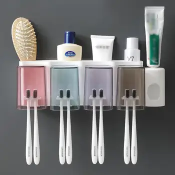 

Modern Plastic Toothbrush Holder Toothpaste Storage Rack Tooth Brush Dispenser Wall Mount Toothpaste Squeezer Bathroom Tool Set