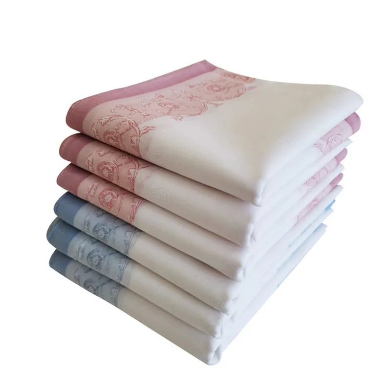 6PCs Cotton Women's Handkerchief Pink Blue Printed Square Scarf Wedding Souvenirs  Cute Style Clothing Accessories  45X 45cm