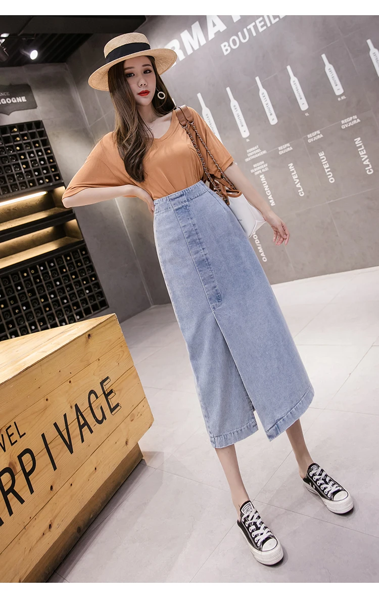 midi skirt Denim skirt women's 2022 spring versatile high waist front split retro four seasons can wear medium length skirt Hip Wrap Skirt white skirt