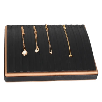 

Luxury black pu drawing lines ring bangle stackable jewelry display tray