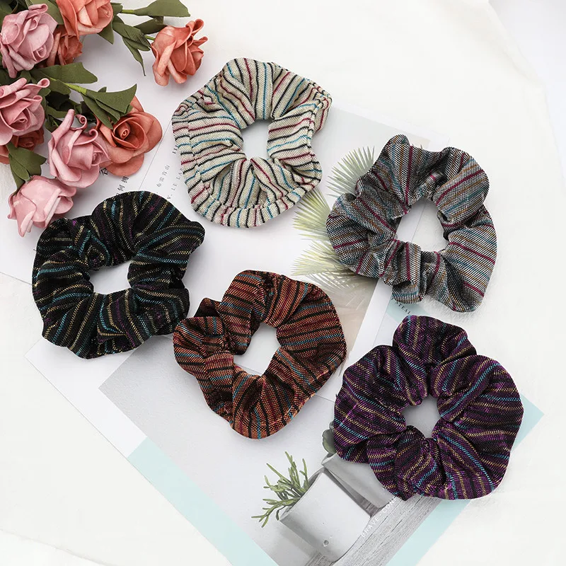 

2020 New Hair Bands for Women Rope Fashion Temperament Stripe Elastic Force Ponytail Hair Ring Hair Accessories