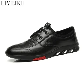 

LIMEIKE Leather Men Leather Casual Shoes Classic Lace-up Business Flats Fashion British Style Increasing Shoes Big Size