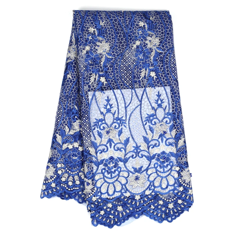 Французское кружево с высоким качеством голубое Африканское кружевное платье с бисером нигерийский материал - Цвет: Синий