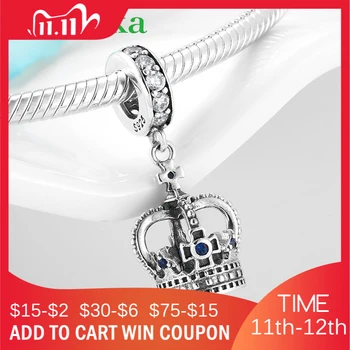 

925 Sterling Silver European Empress Crown Blue CZ Pendant Beads Fit Original European Charm Bracelets jewelry making