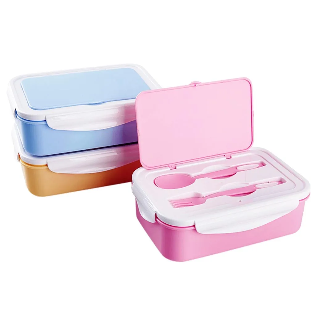 Студенческий bento box Ланч-бокс 1400 мл детский Bento box с 3 отделениями и столовыми приборами(вилка и ложка) 20x13x7 см Прямая поставка#0338