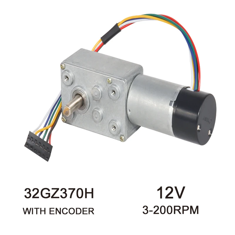 DC Worm Geared Motor 12V Low Speed 3RPM with Hall Encoder for Robotics