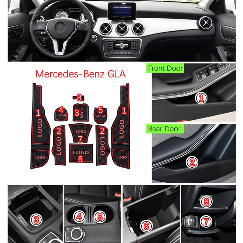 Противоскользящая дверная резиновая подушка для Mercedes Benz CLA C117 W117 AMG 45~ красные желобчатые коврики аксессуары для салона автомобиля