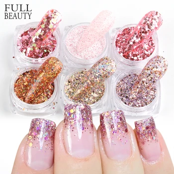 Mixed 6 Types Rose Gold Nail Glitter Set Holographic Mirror Hexagon Sequin Flakes Nails Art Decorations Manicure Dust CH1539-31 1