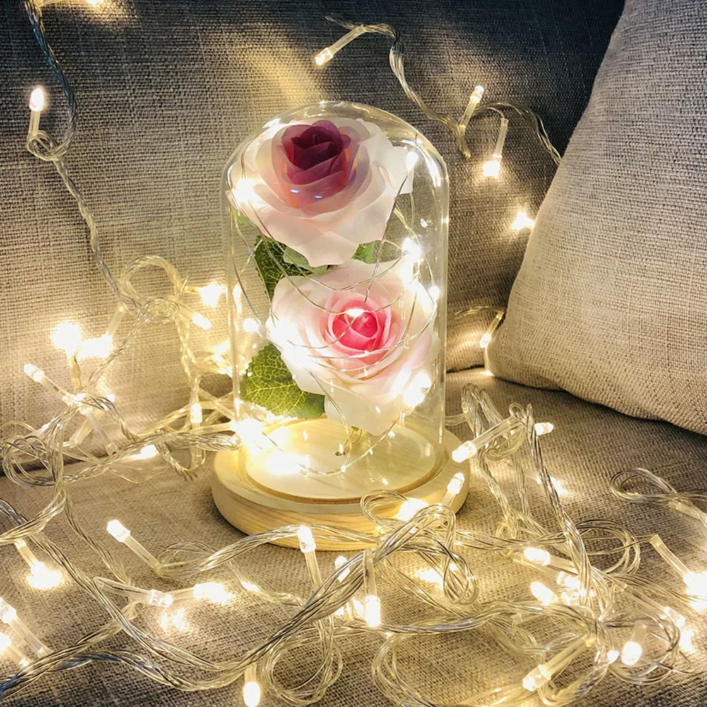Ночной светильник Immortal Flower Rose Music в стеклянном куполе на деревянной основе для подарков на день Святого Валентина, светодиодный светильник в виде цветка розы для спальни