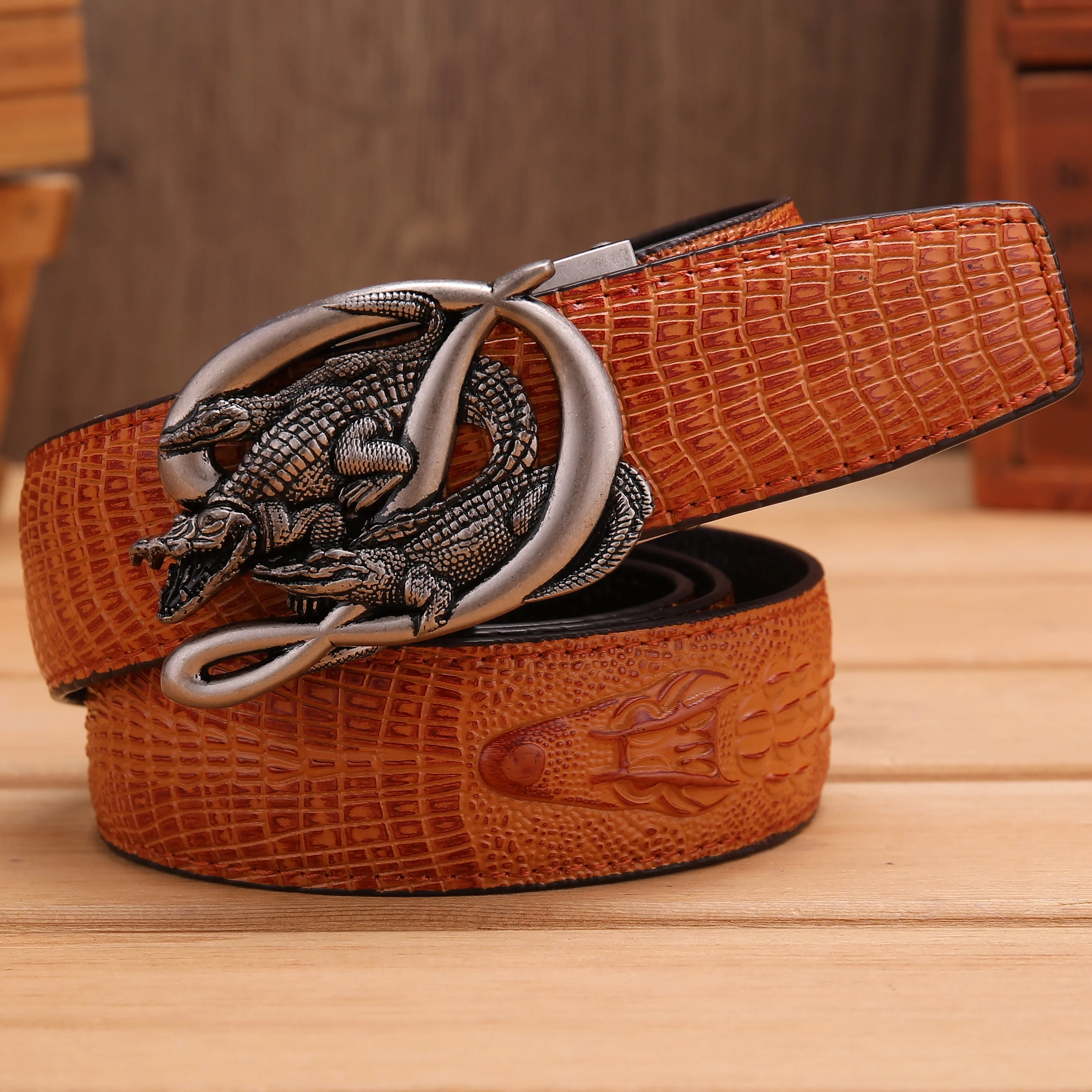 Мужской ремень из натуральной воловьей кожи с автоматической пряжкой|alligator belt|belt