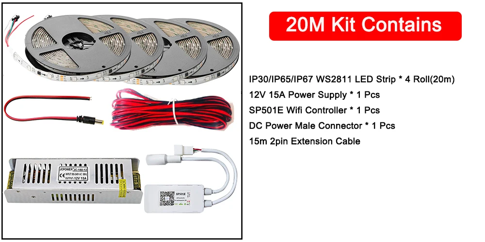 5-20 м SP501E Wifi контроль светодиодные полосы Набор Dream color WS2811 Светодиодные полосы 12 В адаптер для вечерние Amazon Alexa Smart SPI голосовое приложение