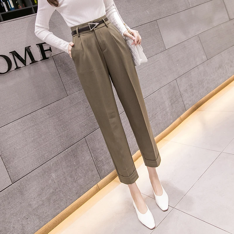 REALEFT Elegant OL Style High Waist Women Harem Pant Sashes Work Business Trousers Casual Female Pants Mujer New