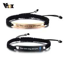 Vnox ручной работы Пара Браслеты для пары любовные слова нержавеющая сталь бар с CZ камень Регулируемый для женщин мужчин Pulseira