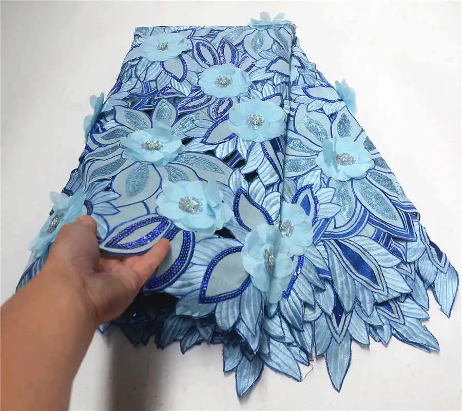 

2019 Hole design Applique Organza Lace Fabric With Sequins French 3d flower lace African Swiss Voile Lace For Party PSA816-4