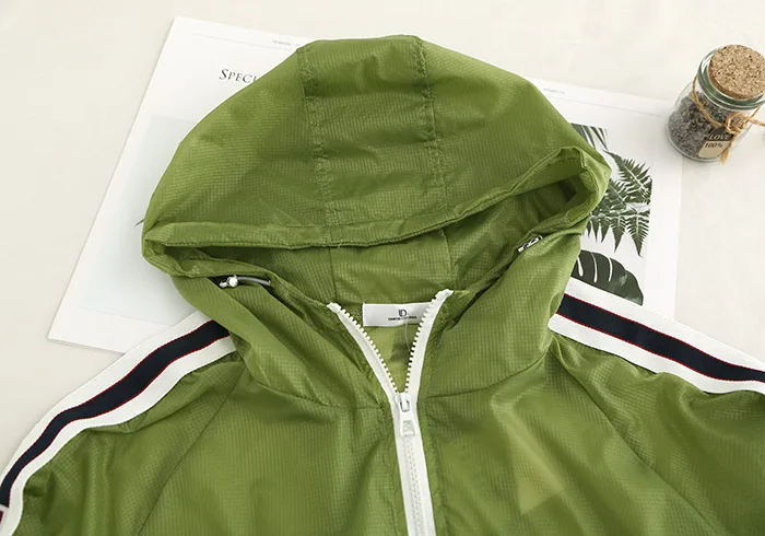 190-0190 корейский стиль, модное летнее тонкое пальто, женские новые продукты, кардиган на молнии с капюшоном, длинный рукав, полосатая рубашка от солнца