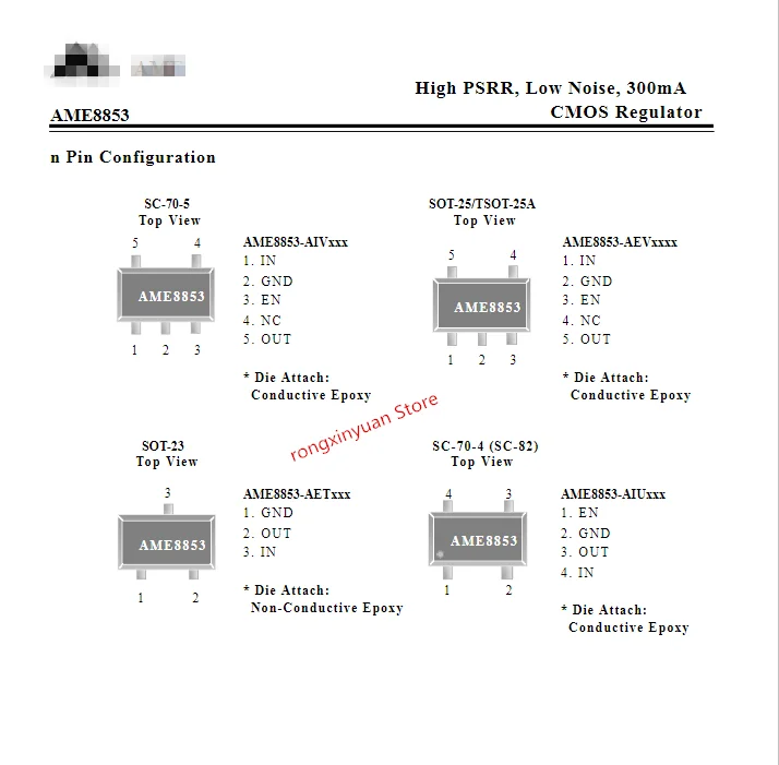 50 шт. AME8853-AVY310 AME8853 AME8853AVY310 F6AA 3,1 в QFN высокая PSRR, низкий уровень шума, 300 мА CMOS регулятор