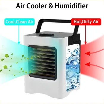 

Air Conditioner Fan 4 In 1 Personal USB Air Cooler Mini Purifier Humidifier With LED Lights Recharge Home Office Desktop Fan