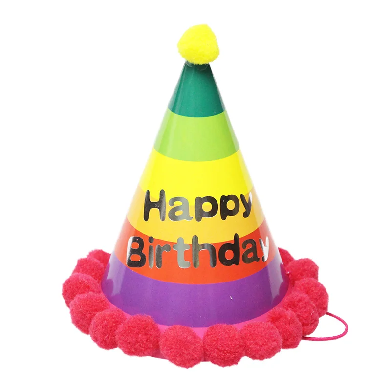 Дети День Рождения мультфильм шляпы, ракета воздушные шары с воздушным насосом, светодиодный свет свечи, золотые свистки с шарами дети день рождения - Цвет: 1pc red rainbow hat