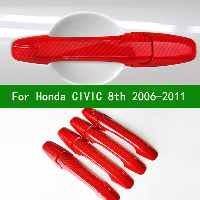 

Custom made ！For Honda Civic 2006-2011 eighth generation Red Carbon Fiber pattern Door Handle Cover Bezel Trim 2007 2008 2009 10