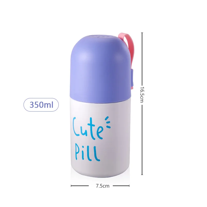 Violet Blue 350 мл Переносной Контейнер-капсула из нержавеющей стали с двойными стенками, Вакуумная бутылка для женщин и детей, термос для таблеток - Цвет: Violet Blue