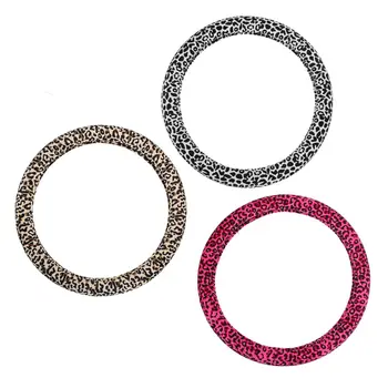 

Hot 3pcs/Set 38cm Unversal Soft Leopard Auto Car Steering Wheel Cover + Handbrake Cover + Gear Knob Automatic Covers for Women L