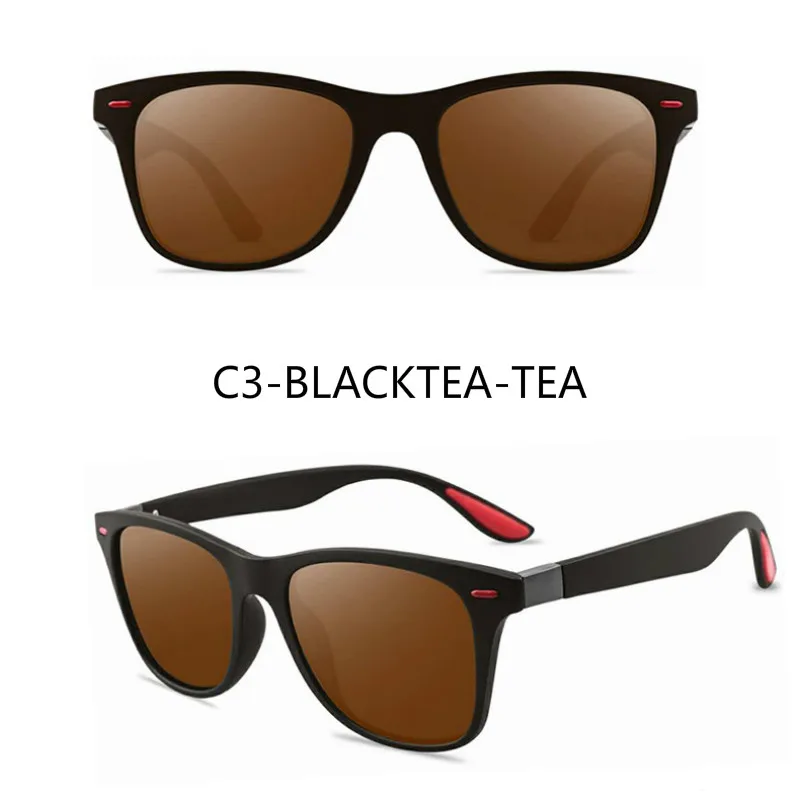 C3-BLACKTEA-TEA Поляризационные солнцезащитные очки для мужчин и женщин, для вождения, квадратная оправа, солнцезащитные очки, мужские очки, модные очки, зеркальное покрытие, женские очки, UV400 - Цвет линз: C3-BLACKTEA-TEA