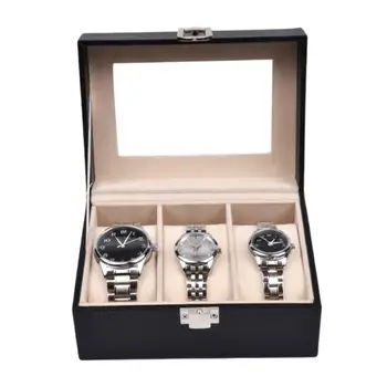 

3 Slots Faux Leather Wrist Watch Display Storage Box Dust-proof Container Case