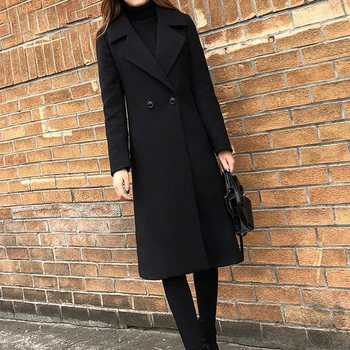 

Solid Winter Lomg Woolen Blend Coats Women Plus Size Turndown Thicken Warm Cashmere Coat Female Korean Slim Elegant Woolen Coat