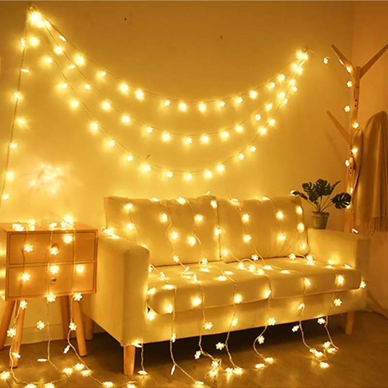 Christmas Snowflake Light Fairy String Led Lights Garland Hanging Ornaments for Merry Christmas New Year Decoration 1.5/3/6/10M