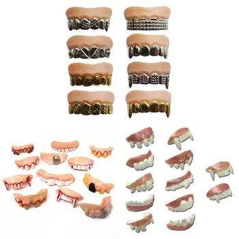 

12pcs/set Halloween Party Prank Toys Simulation Rotten Teeth Vampire Denture Masquerade Cosplay Fake Teeth Trick Props