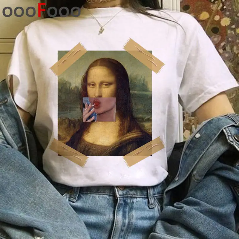 Mona Lisa Aesthetic Harajuku T Shirt Women Grunge Funny Cartoon T-shirt Ullzang Vintage 90s Tshirt New Fashion Top Tees Female