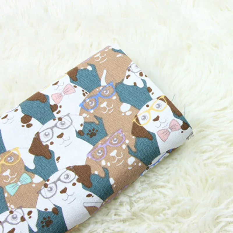 Импортная хлопковая льняная ткань с мультяшным принтом собаки со стеклом ручная