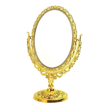 

1Pc European Style Cosmetic Mirror Desktop Makeup Mirror Retro Double Sided Oval Mirror for Home Bathroom Bedroom (Golden)