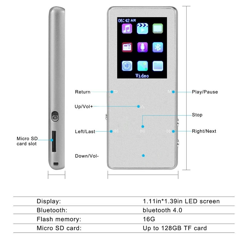 Ams-портативный Bluetooth MP3-плеер с fm-динамиком Hi-Fi без потерь до 128 ГБ