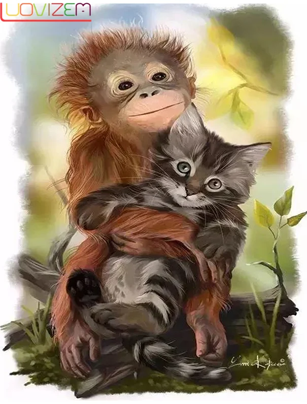 

Full Square/ Round 5D DIY Diamond Painting Animal Cat Monkey Diamond Embroidery Rhinestone Home Decor Picture Holiday Gift New