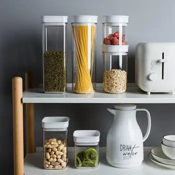 

500-1800ml Sealed Kitchen Sealed Cans Grain Storage Tank Spaghetti Refrigerator Transparent Storage Box With Lid Kitchen Bottles