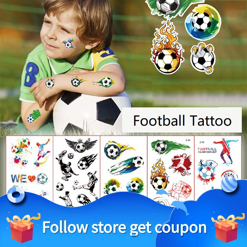 10pcs/pcak Temporary Tattoo Stickers Waterproof Football Soccer Fake Tattoos Paste on Face Arm Leg for Children Body Art waterproof temporary tattoo stickers rose peony flower bird flash tattoos female arm chest thigh cute body art fake tatoo male