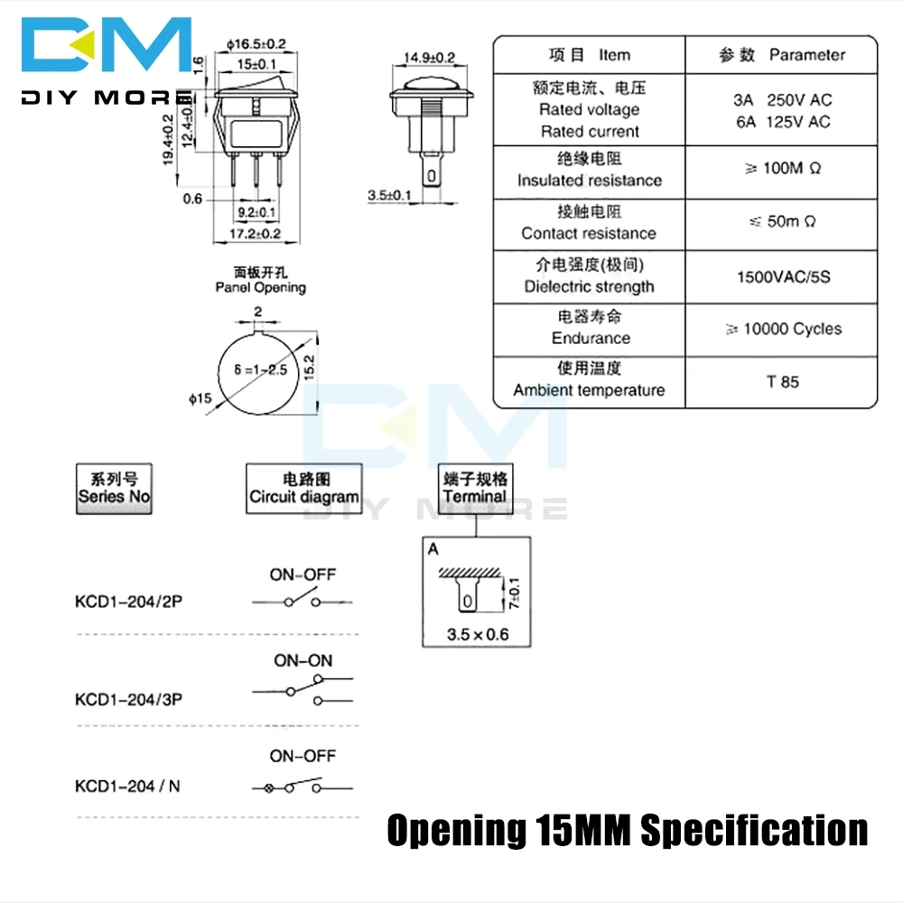 5 шт. KCD1 15 мм маленький круглый 2 Pin 3 Pin 2 файла со светом 3A/250V 6A/125V AC кулисный переключатель Seesaw выключатель питания для приборной панели автомобиля