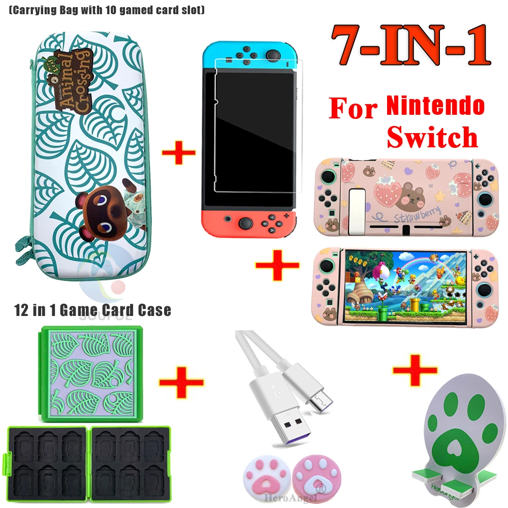 

7 IN 1 EVA Portable Storage Travel Bag for Nintend Switch Cute TPU Soft Case Leaf Game Card Cases for NS Switch Accessories